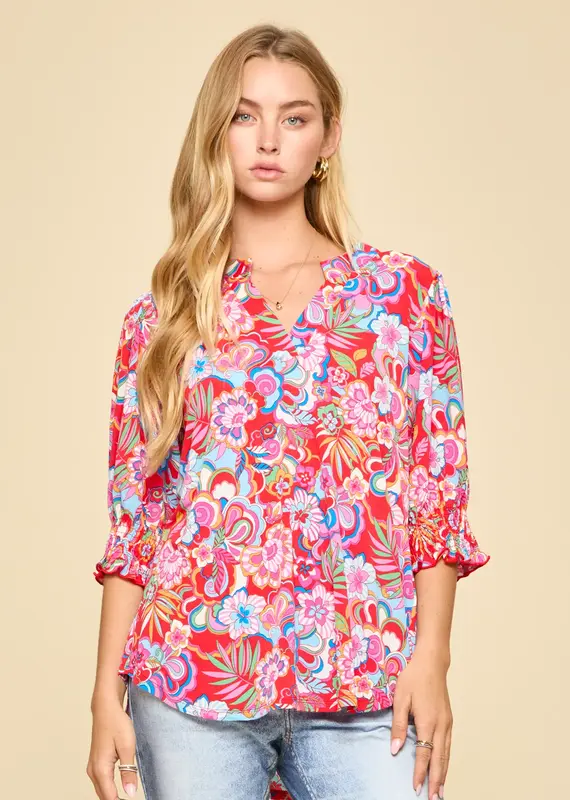 Smocked 3/4 Sleeve Lizzy Top