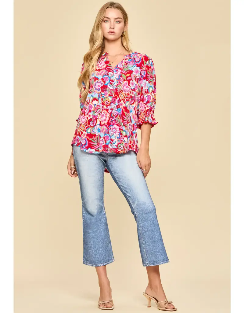 Smocked 3/4 Sleeve Lizzy Top