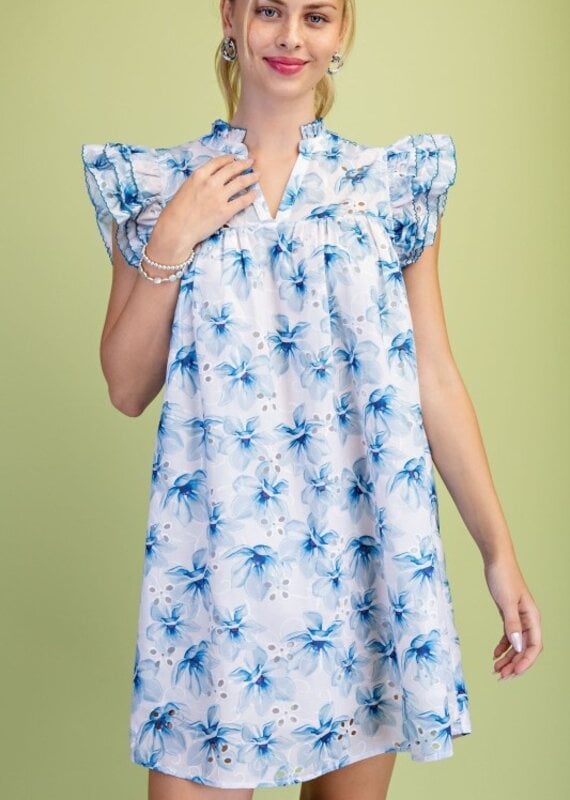 Valerie V-neck Floral Eyelet Dress