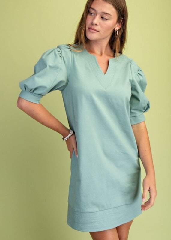 Selena V-neck - Puff Sleeve Detail Dress