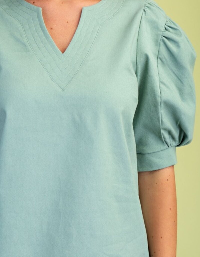 Selena V-neck - Puff Sleeve Detail Dress