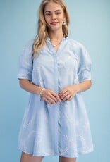 Ivy Embroidered V=Neck Ruffle Detail Dress