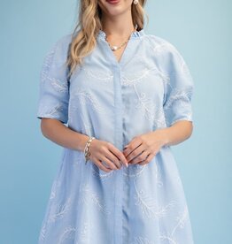 Ivy Embroidered V=Neck Ruffle Detail Dress