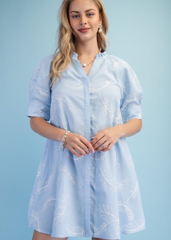 Ivy Embroidered V=Neck Ruffle Detail Dress