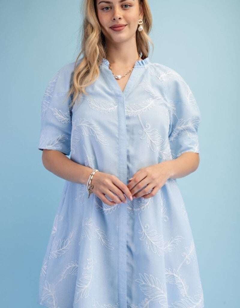 Ivy Embroidered V=Neck Ruffle Detail Dress