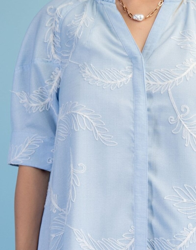 Ivy Embroidered V=Neck Ruffle Detail Dress