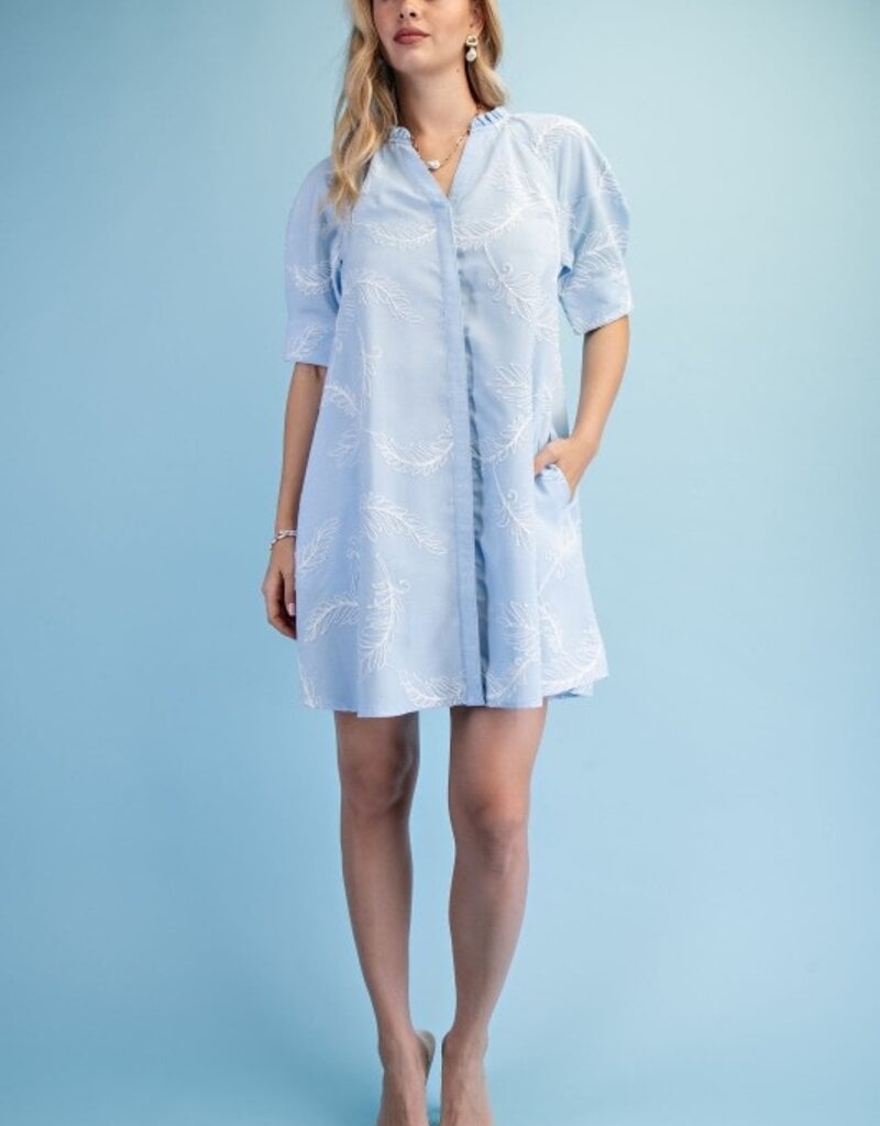 Ivy Embroidered V=Neck Ruffle Detail Dress