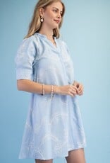 Ivy Embroidered V=Neck Ruffle Detail Dress