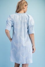 Ivy Embroidered V=Neck Ruffle Detail Dress