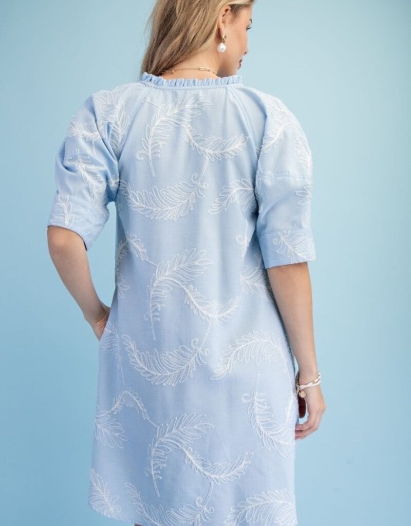 Ivy Embroidered V=Neck Ruffle Detail Dress