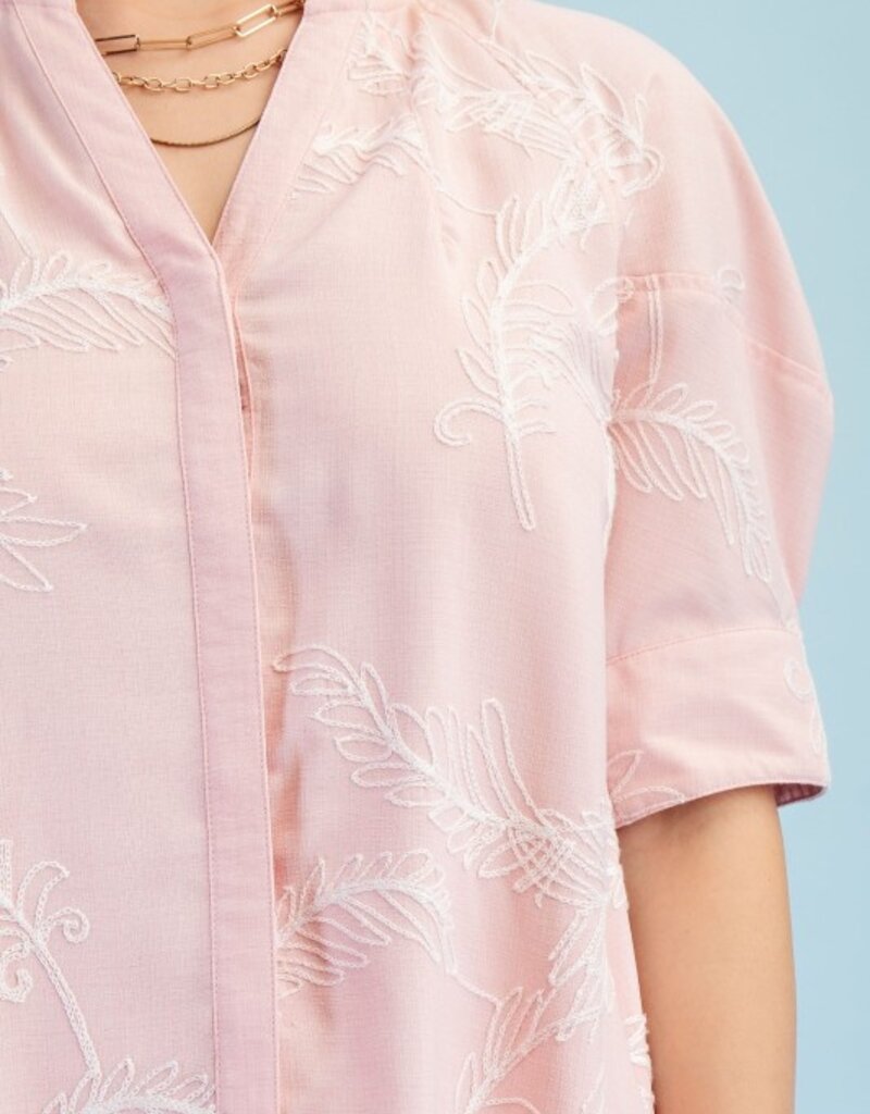 Ivy Embroidered V=Neck Ruffle Detail Dress