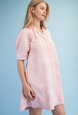 Ivy Embroidered V=Neck Ruffle Detail Dress