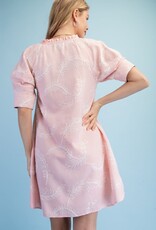 Ivy Embroidered V=Neck Ruffle Detail Dress