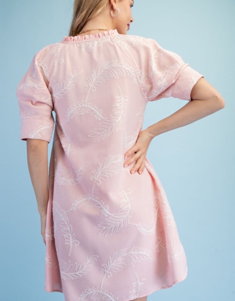 Ivy Embroidered V=Neck Ruffle Detail Dress