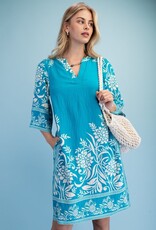 Rebecca Border Print Relaxed Fit V-neck Dress