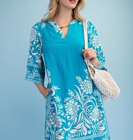 Rebecca Border Print Relaxed Fit V-neck Dress