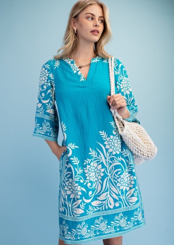 Rebecca Border Print Relaxed Fit V-neck Dress