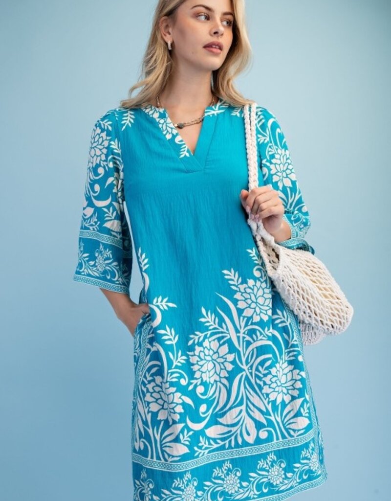 Rebecca Border Print Relaxed Fit V-neck Dress