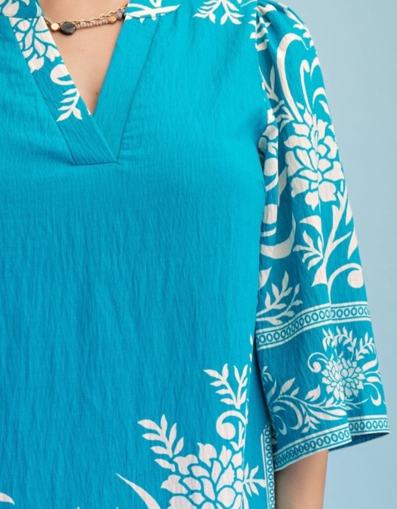 Rebecca Border Print Relaxed Fit V-neck Dress