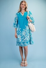 Rebecca Border Print Relaxed Fit V-neck Dress