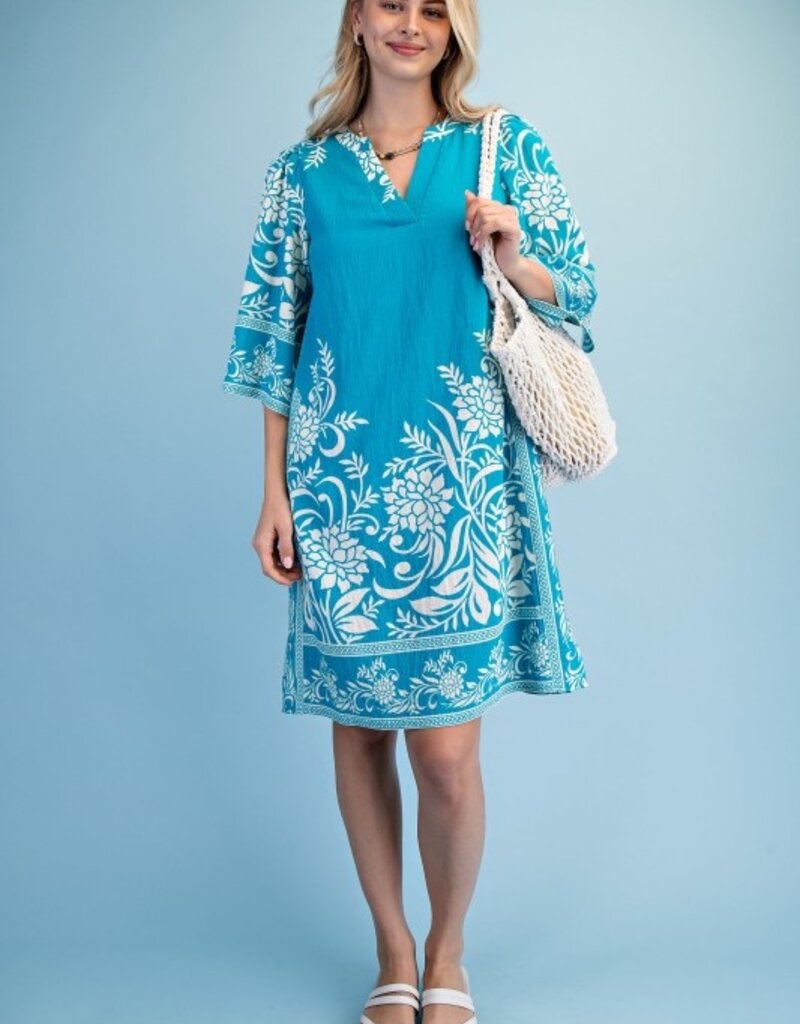 Rebecca Border Print Relaxed Fit V-neck Dress