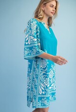 Rebecca Border Print Relaxed Fit V-neck Dress