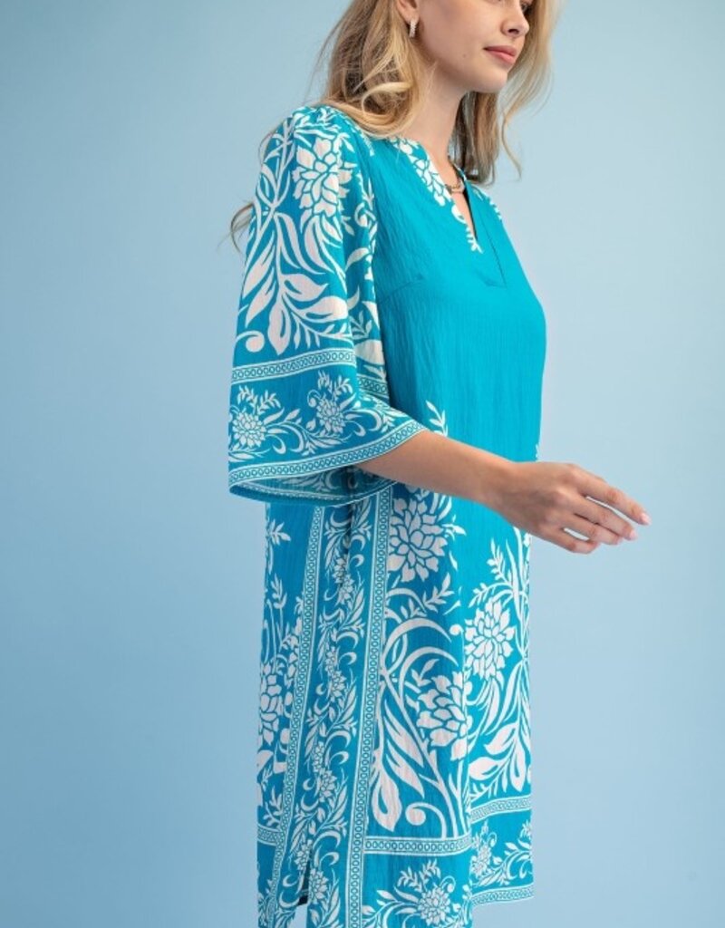 Rebecca Border Print Relaxed Fit V-neck Dress