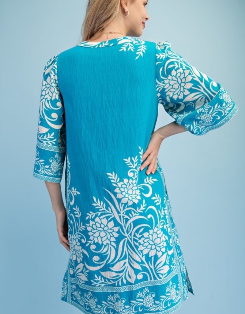 Rebecca Border Print Relaxed Fit V-neck Dress