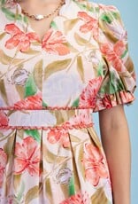 Fancy Floral Watercolor Pleated Skirt Dress