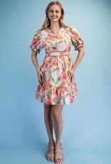 Fancy Floral Watercolor Pleated Skirt Dress