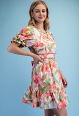 Fancy Floral Watercolor Pleated Skirt Dress