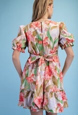 Fancy Floral Watercolor Pleated Skirt Dress