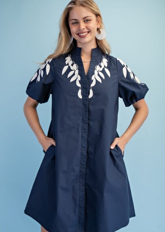 Elizabeth Embroidered Short Puff Sleeve Dress