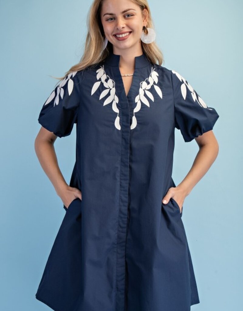 Elizabeth Embroidered Short Puff Sleeve Dress