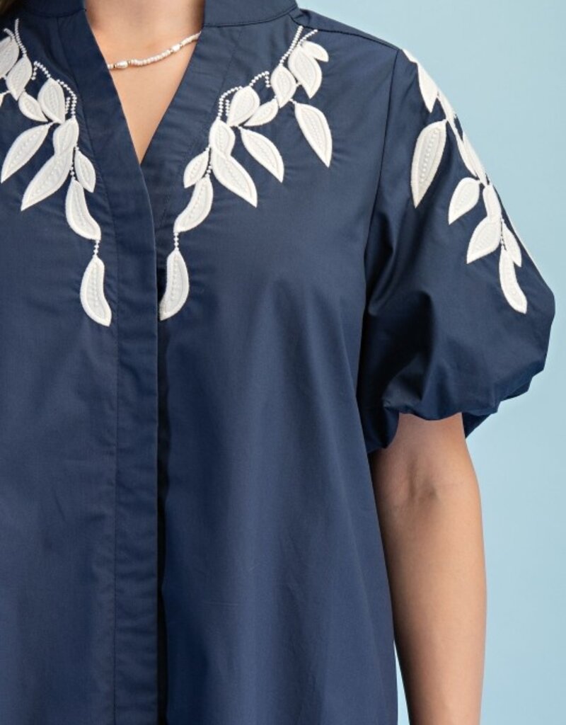 Elizabeth Embroidered Short Puff Sleeve Dress