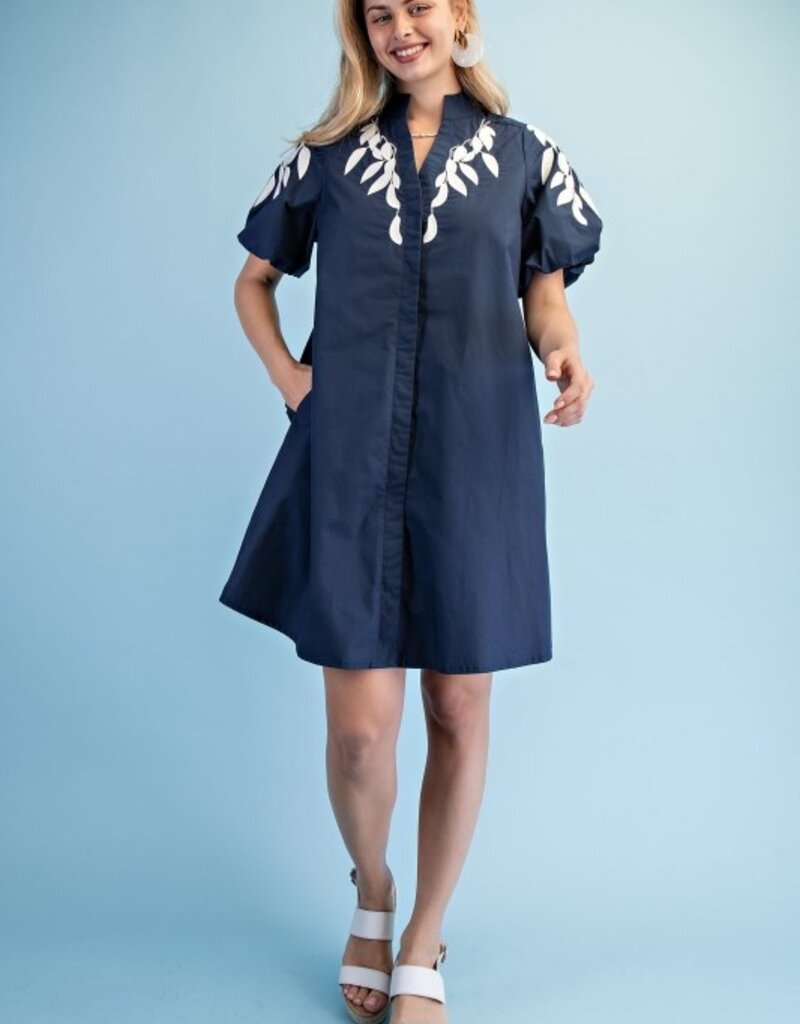 Elizabeth Embroidered Short Puff Sleeve Dress