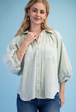 Sally Striped Balloon Sleeve Button Down Top