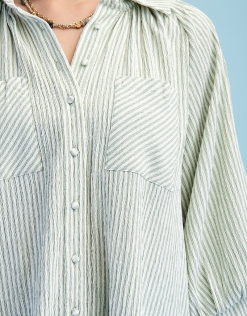 Sally Striped Balloon Sleeve Button Down Top