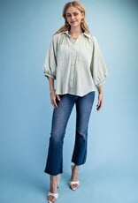 Sally Striped Balloon Sleeve Button Down Top