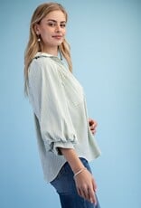 Sally Striped Balloon Sleeve Button Down Top
