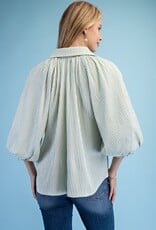 Sally Striped Balloon Sleeve Button Down Top