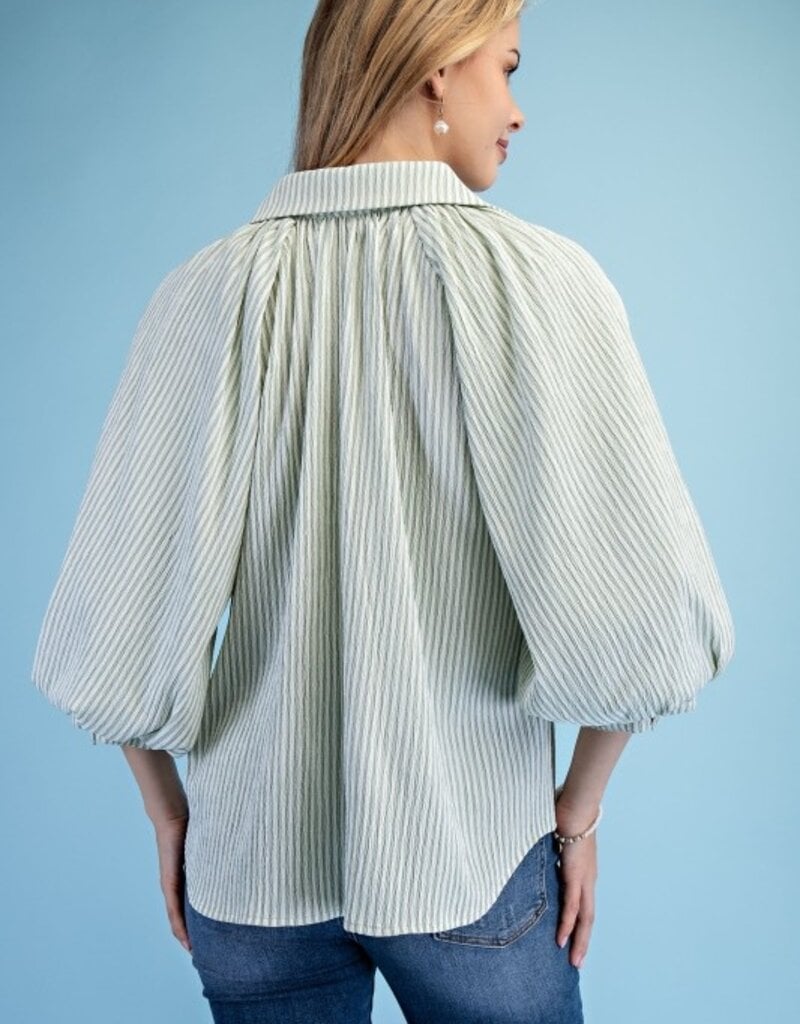 Sally Striped Balloon Sleeve Button Down Top