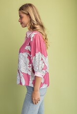 Floral Print 3/4 Sleeve Button Down Top