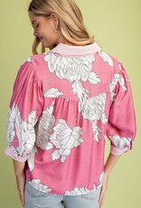 Floral Print 3/4 Sleeve Button Down Top