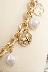 Boho Coin and Pearl Charms Statement Necklace - Gold