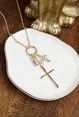 Dainty Cross Charm Cluster Necklace – Gold Tone