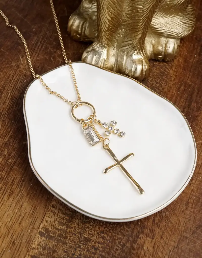 Dainty Cross Charm Cluster Necklace – Gold Tone