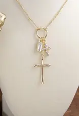 Dainty Cross Charm Cluster Necklace – Gold Tone