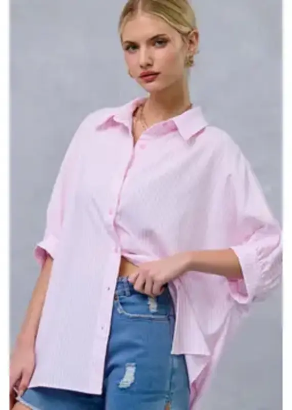 Relaxed Striped Shirt 3/4 Sleeve Top