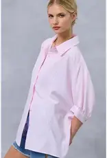 Relaxed Striped Shirt 3/4 Sleeve Top